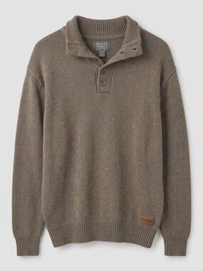 Roots 73 Brown Button Neck Knit Sweater Men's 2XL 100% Cotton